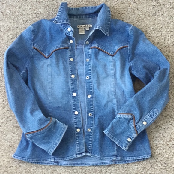 A. M. I. Jackets & Blazers - A.M.I. Westin leather trimmed jean jacket Sz M